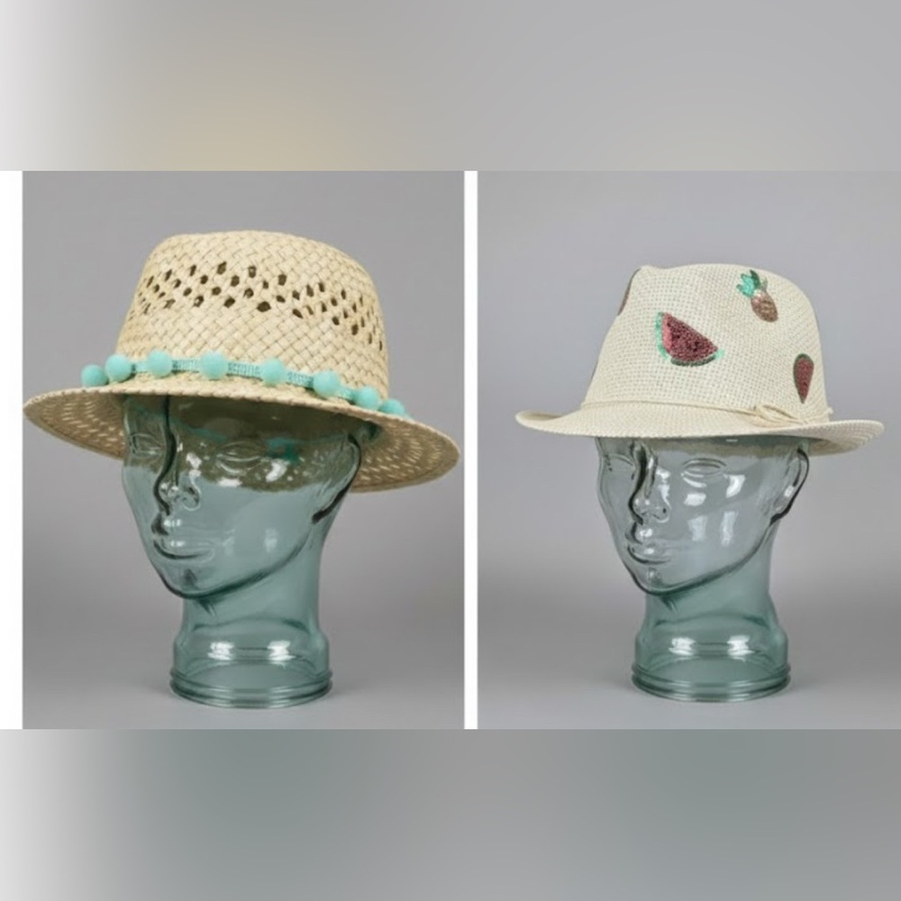 H&M Bundle of 2: Straw Hats (Blue Pompom & Sequin Fruit) - Beach/Vacation